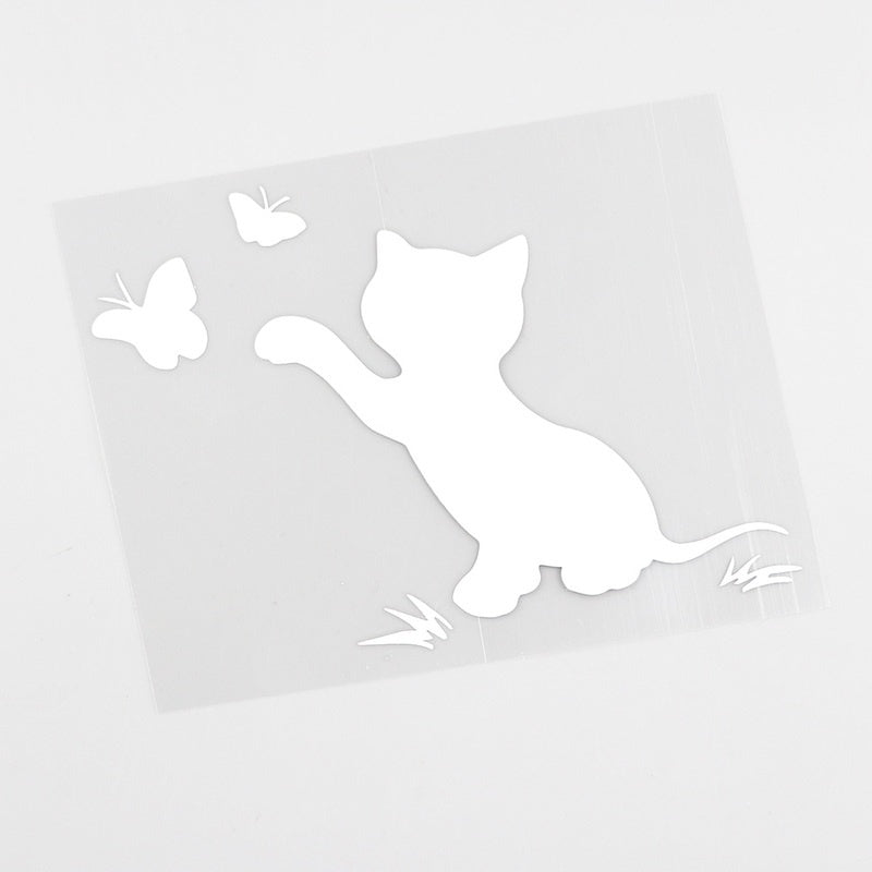 14.3cm*10.9cm Cat Playing with Butterflies Car Sticker Vinyl Decal Home Decoration Laptop Wall Sticker
