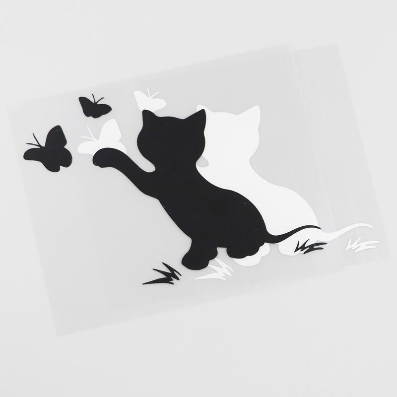14.3cm*10.9cm Cat Playing with Butterflies Car Sticker Vinyl Decal Home Decoration Laptop Wall Sticker