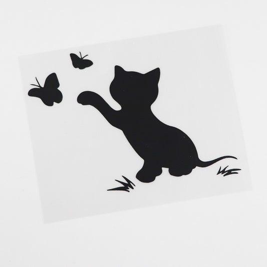 14.3cm*10.9cm Cat Playing with Butterflies Car Sticker Vinyl Decal Home Decoration Laptop Wall Sticker