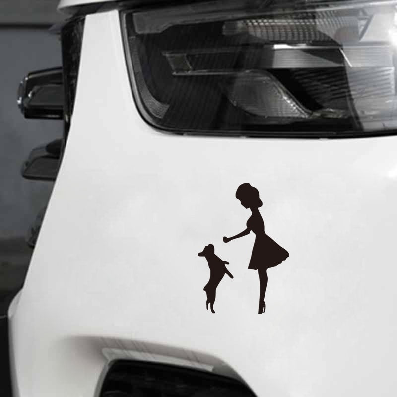 10.8cm*15.3cm Fashion Girl and Pet Dog Car Sticker Accessories Waterproof Vinyl Decal 6 Colors