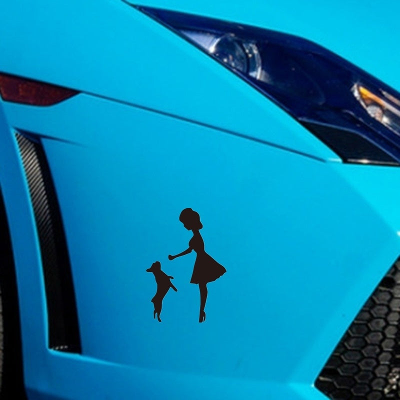 10.8cm*15.3cm Fashion Girl and Pet Dog Car Sticker Accessories Waterproof Vinyl Decal 6 Colors