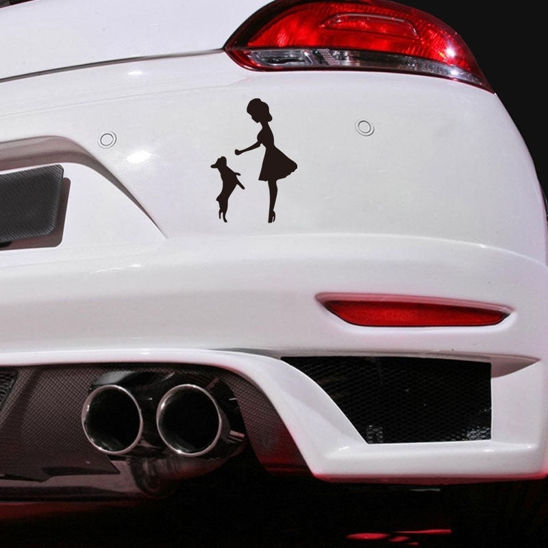 10.8cm*15.3cm Fashion Girl and Pet Dog Car Sticker Accessories Waterproof Vinyl Decal 6 Colors