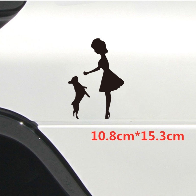 10.8cm*15.3cm Fashion Girl and Pet Dog Car Sticker Accessories Waterproof Vinyl Decal 6 Colors