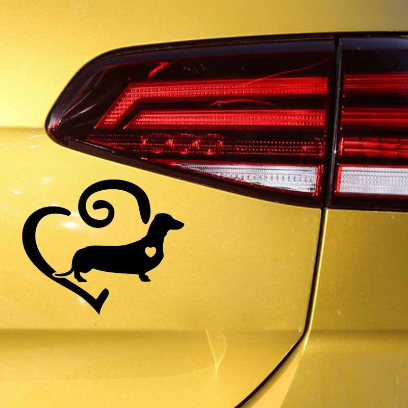16CM*13.4CM Dachshund Doxie Love Heart Vinyl Car Styling Car Sticker Black/Silver 6 Colors