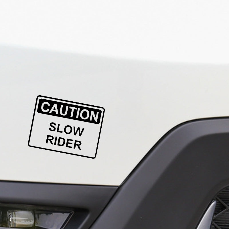 13.4CM*10.1CM CAUTION SLOW RIDER Warning Graphic Car Sticker Vinyl Decoration