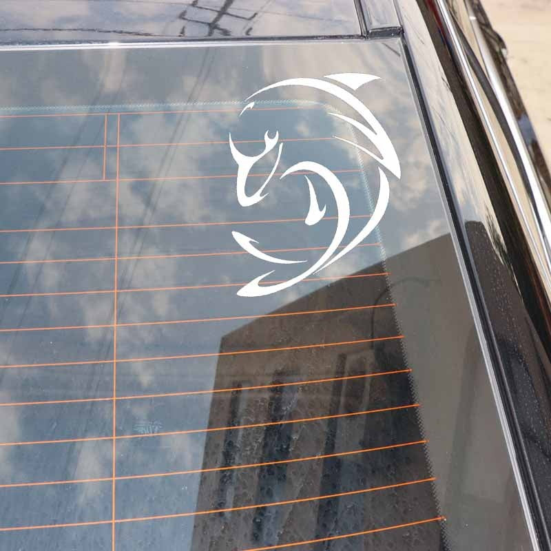 14.4CM*12.9CM Vinyl Decals Cartoon Dolphin Fishing Car Sticker Silhouette Styling Decals 6 Colors