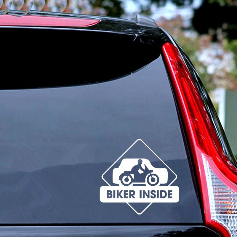 14cm*14.8cm Biker Inside Car Sticker Funny Car Styling Decal Accessories