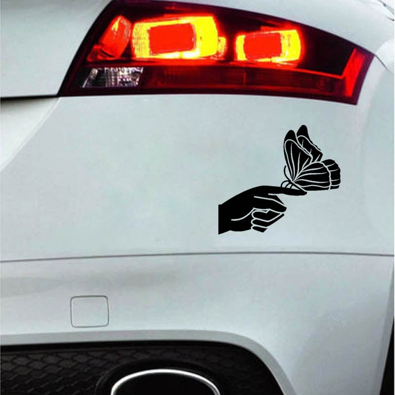 15.3cm*13.7cm Artistic Beautiful Elegant Butterfly and Hand Interesting Vinyl Decal Car Sticker 6 Colors