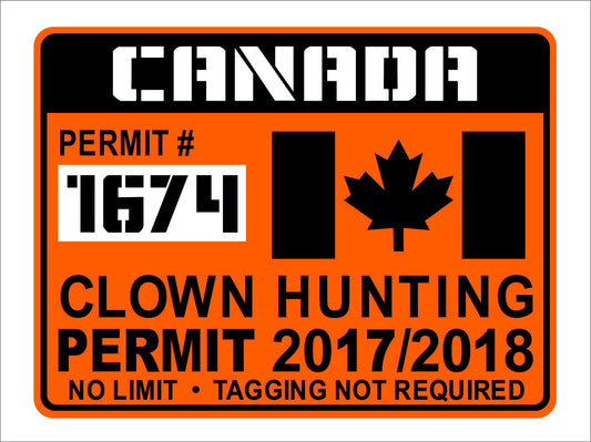 New Canada Clown Hunting Permit Decal Canadian Sticker Car Door Window Bumper Decor Waterproof