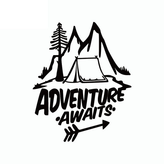 15CM*13CM Adventure Awaits Vinyl Car Sticker Pine Tree Travel Mountains Car Decal 6 Colors