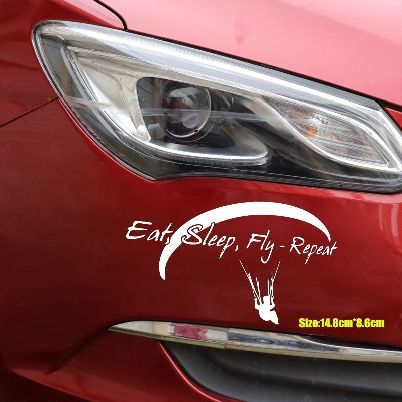 14.8cm*8.6cm Paragliding Eat Sleep Fly Repeat Car Sticker Car Styling Vinyl Decals Laptop Window Sticker
