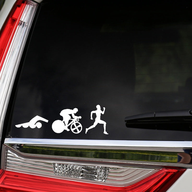 22.9CM*7.4CM Creative Sports Triathlon Swimming Bike Running Car Sticker 6 Colors