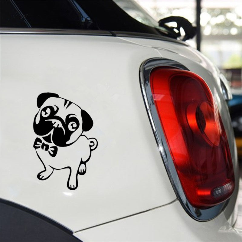 10cm*15.2cm Lovely Pug Dog Cartoon Car Sticker Fashion Decoration Car Styling Stickers Waterproof Vinyl Decal