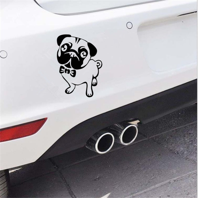 10cm*15.2cm Lovely Pug Dog Cartoon Car Sticker Fashion Decoration Car Styling Stickers Waterproof Vinyl Decal