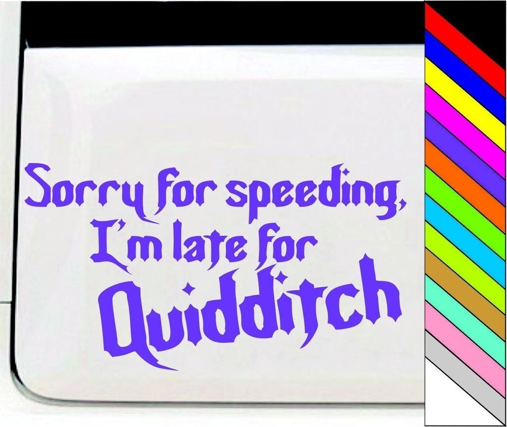 Sorry For Speeding, I'm Late For Quidditch Funny Car Door Bumper Window Sticker Decal