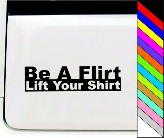 Funny Vinyl Sticker Decal Be a Flirt, Lift your Shirt Car Door Bumper Window Decor