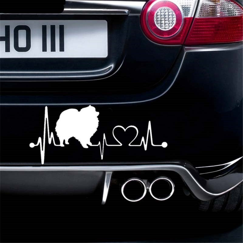 17.8cm*7.6cm Pomeranian Heartbeat Dog Car Sticker Vinyl Decal Car Styling Home Decoration Laptop Sticker