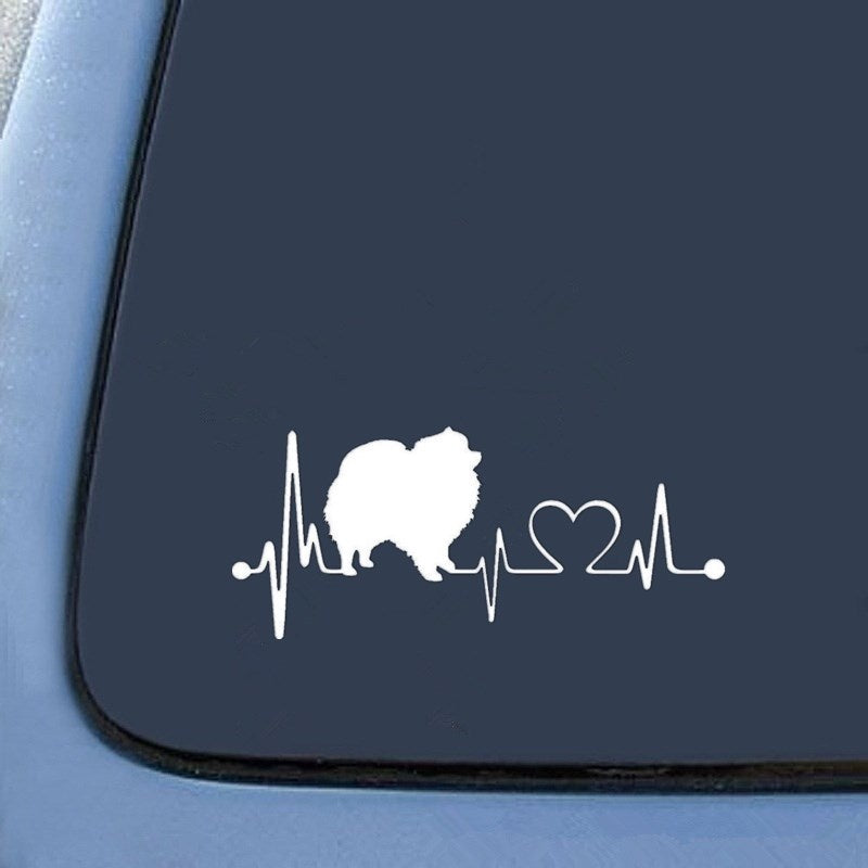 17.8cm*7.6cm Pomeranian Heartbeat Dog Car Sticker Vinyl Decal Car Styling Home Decoration Laptop Sticker