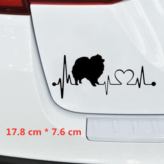 17.8cm*7.6cm Pomeranian Heartbeat Dog Car Sticker Vinyl Decal Car Styling Home Decoration Laptop Sticker