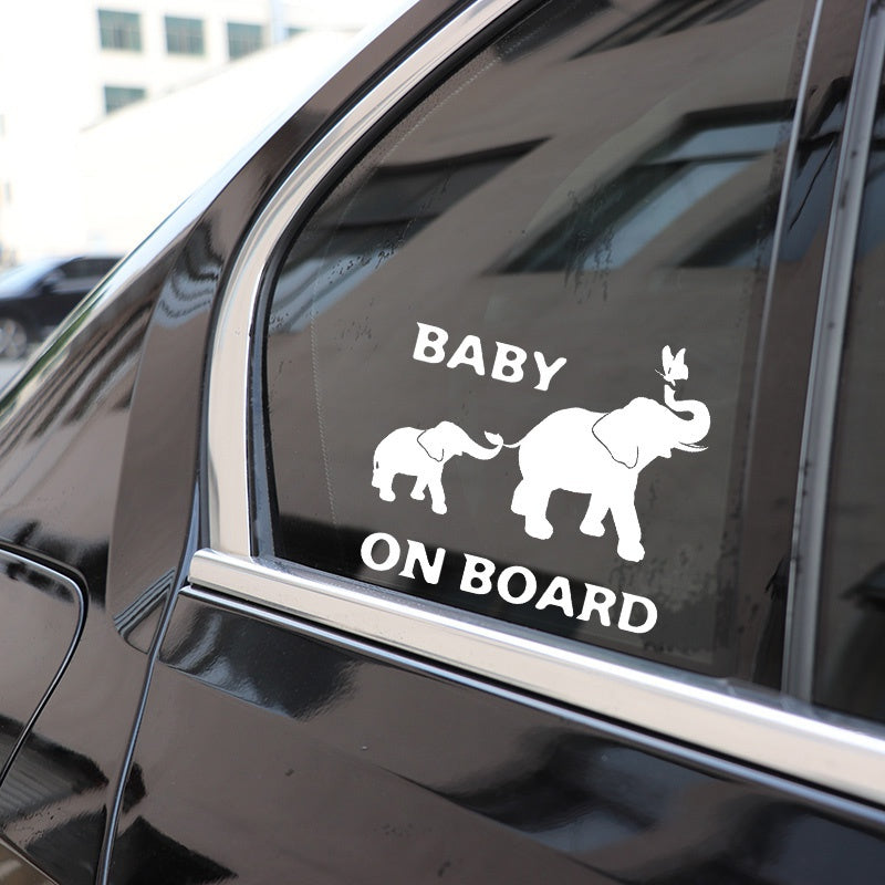 17.5cm*15.5cm Baby on Board Decal Elephant Animal Pattern Car Stickers Car Window Door Decoration