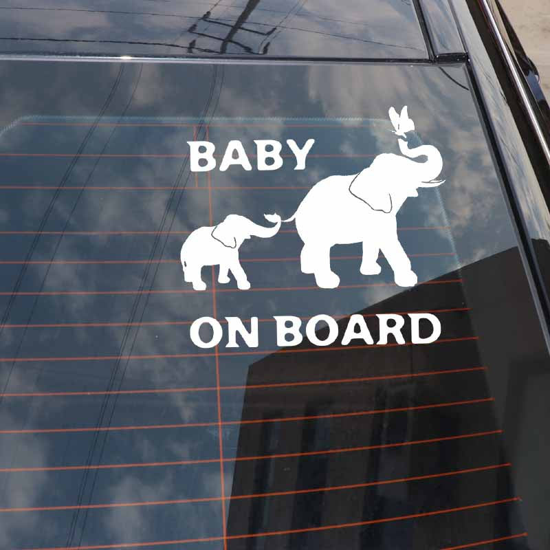 17.5cm*15.5cm Baby on Board Decal Elephant Animal Pattern Car Stickers Car Window Door Decoration