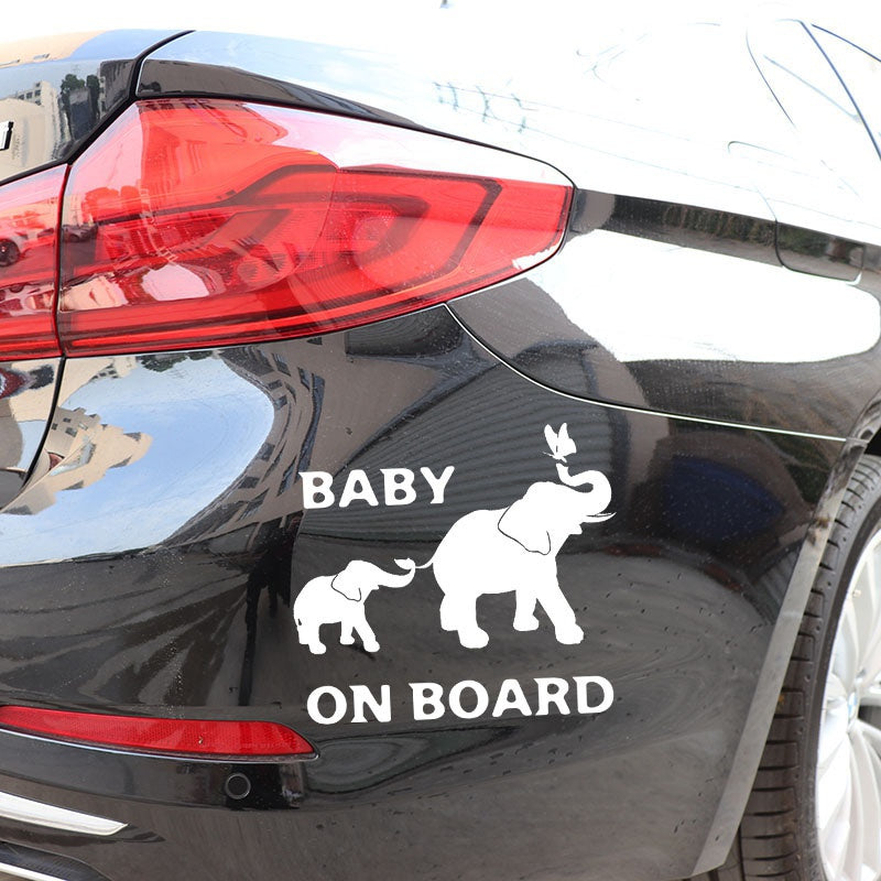 17.5cm*15.5cm Baby on Board Decal Elephant Animal Pattern Car Stickers Car Window Door Decoration