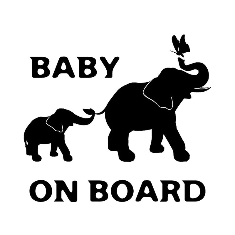 17.5cm*15.5cm Baby on Board Decal Elephant Animal Pattern Car Stickers Car Window Door Decoration
