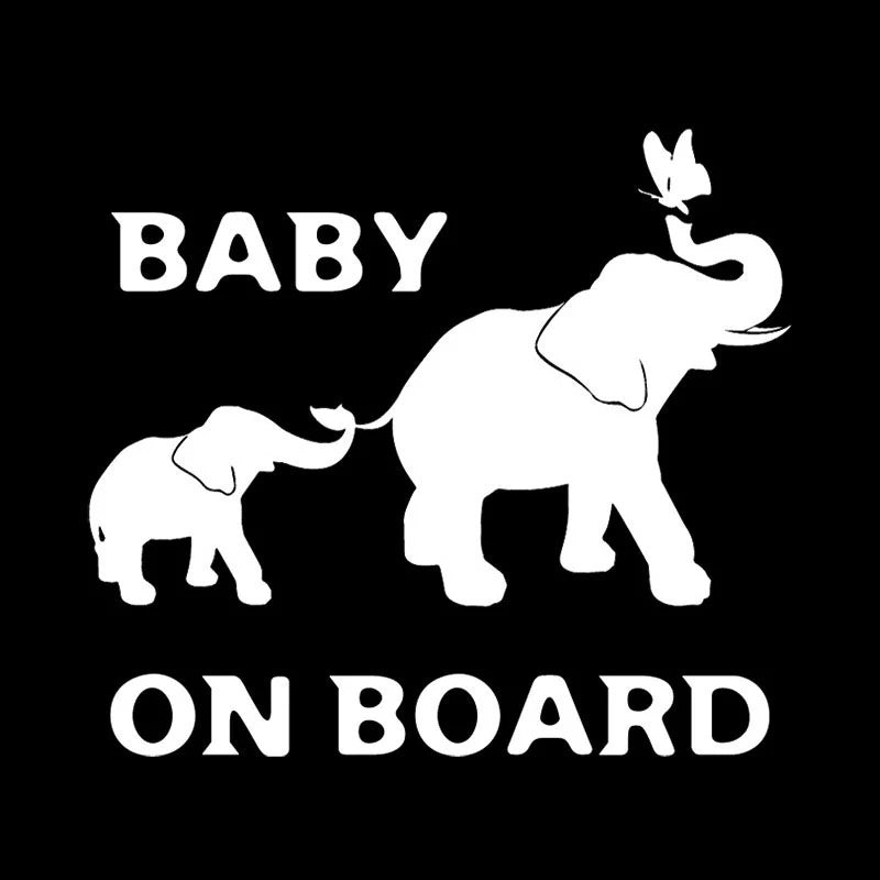 17.5cm*15.5cm Baby on Board Decal Elephant Animal Pattern Car Stickers Car Window Door Decoration