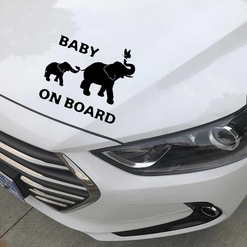 17.5cm*15.5cm Baby on Board Decal Elephant Animal Pattern Car Stickers Car Window Door Decoration