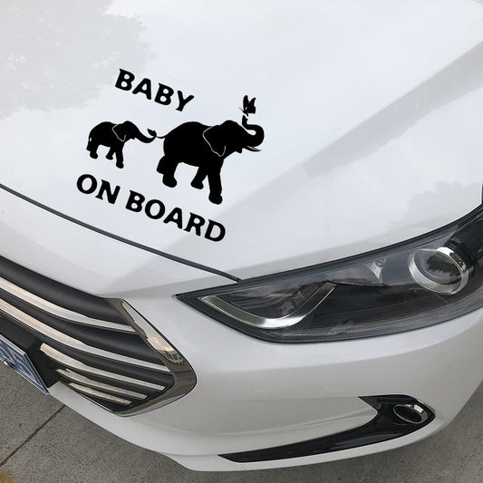 17.5cm*15.5cm Baby on Board Decal Elephant Animal Pattern Car Stickers Car Window Door Decoration