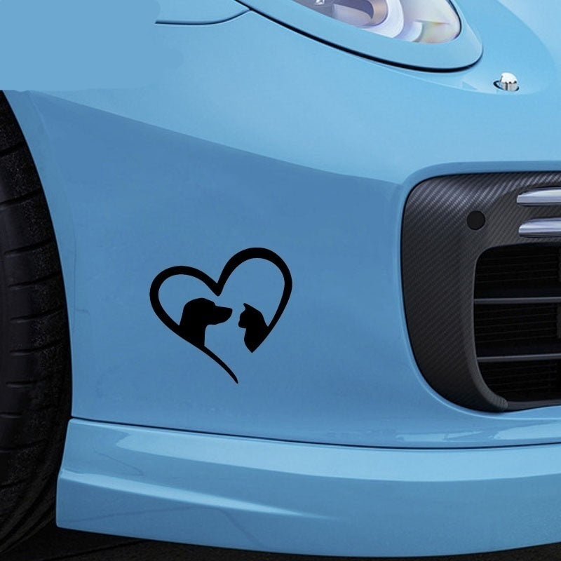 13.3cm*12.7cm Lovely Love Heart Cat and Dog Car Sticker Vinyl Car Window Sticker Home Decoration Wall Stickers