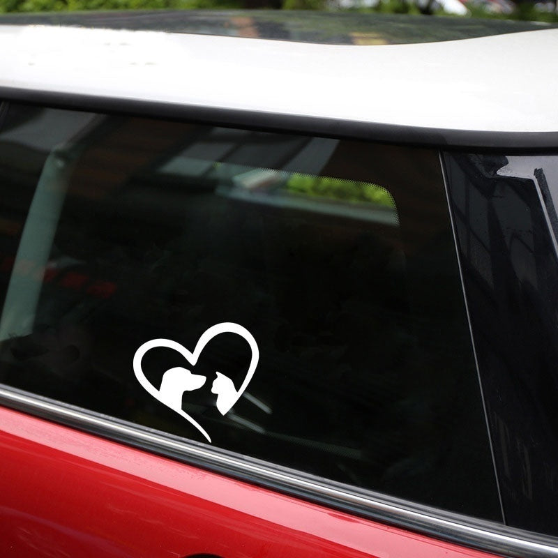13.3cm*12.7cm Lovely Love Heart Cat and Dog Car Sticker Vinyl Car Window Sticker Home Decoration Wall Stickers