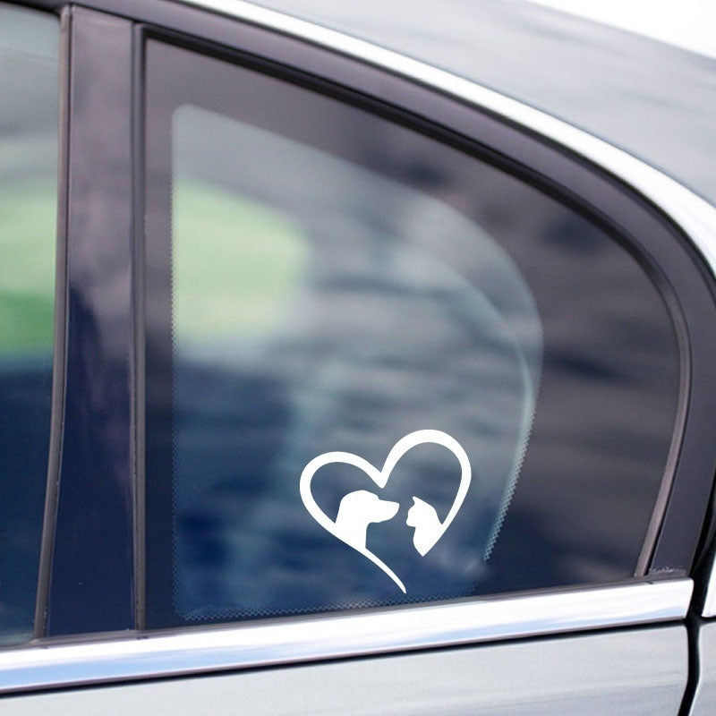 13.3cm*12.7cm Lovely Love Heart Cat and Dog Car Sticker Vinyl Car Window Sticker Home Decoration Wall Stickers