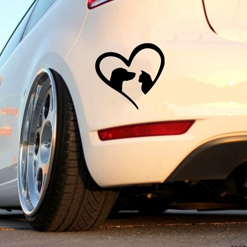 13.3cm*12.7cm Lovely Love Heart Cat and Dog Car Sticker Vinyl Car Window Sticker Home Decoration Wall Stickers