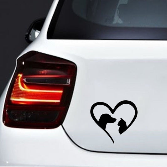 13.3cm*12.7cm Lovely Love Heart Cat and Dog Car Sticker Vinyl Car Window Sticker Home Decoration Wall Stickers