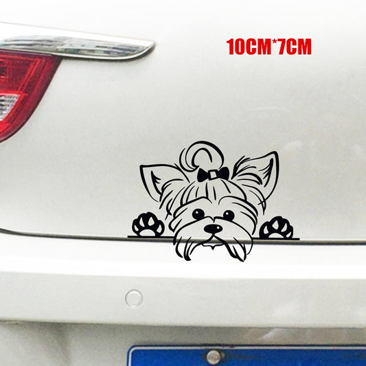 10CM*7CM Yorkshire Terrier Vinyl Sticker Car Decor Peeking Dog Pet Decals Laptop Home Decoration 6 Colors