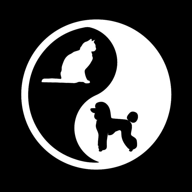 15.4X15.3CM Vinyl Decal Poodle Cat Dog Pet Animals Yin Yan Symbol Car Stickers Black/Silver C24-1264