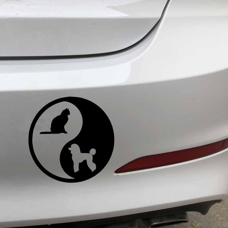 15.4X15.3CM Vinyl Decal Poodle Cat Dog Pet Animals Yin Yan Symbol Car Stickers Black/Silver C24-1264