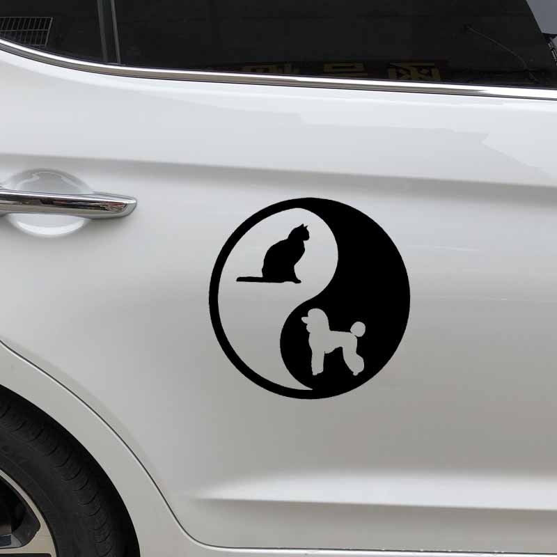 15.4X15.3CM Vinyl Decal Poodle Cat Dog Pet Animals Yin Yan Symbol Car Stickers Black/Silver C24-1264