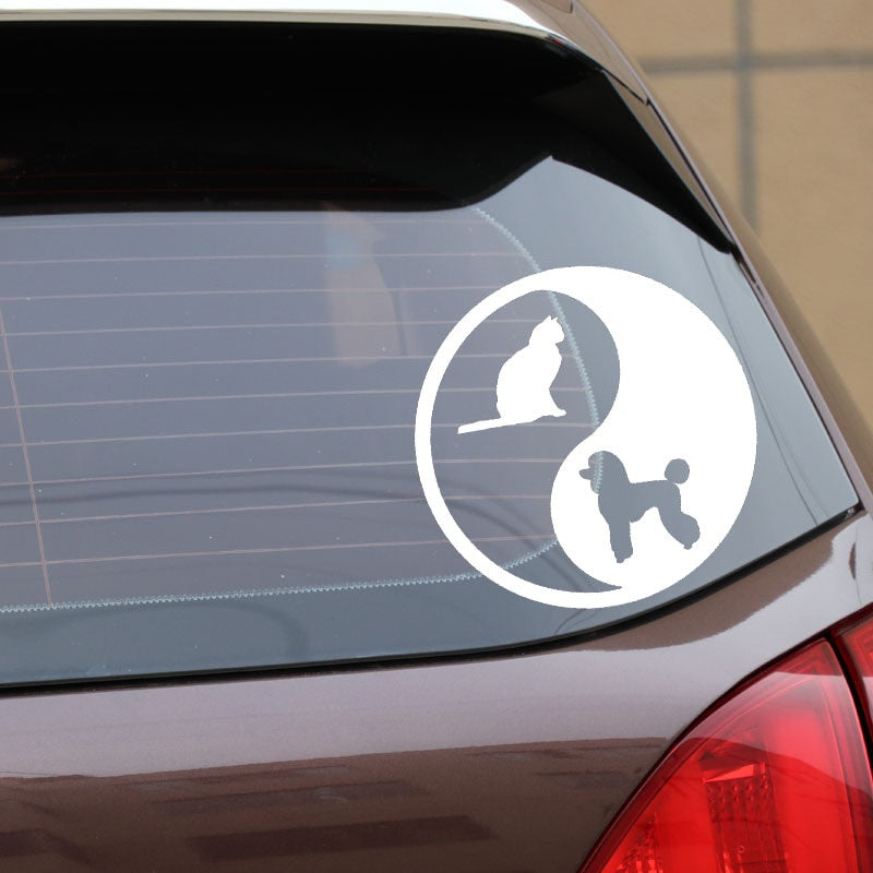 15.4X15.3CM Vinyl Decal Poodle Cat Dog Pet Animals Yin Yan Symbol Car Stickers Black/Silver C24-1264
