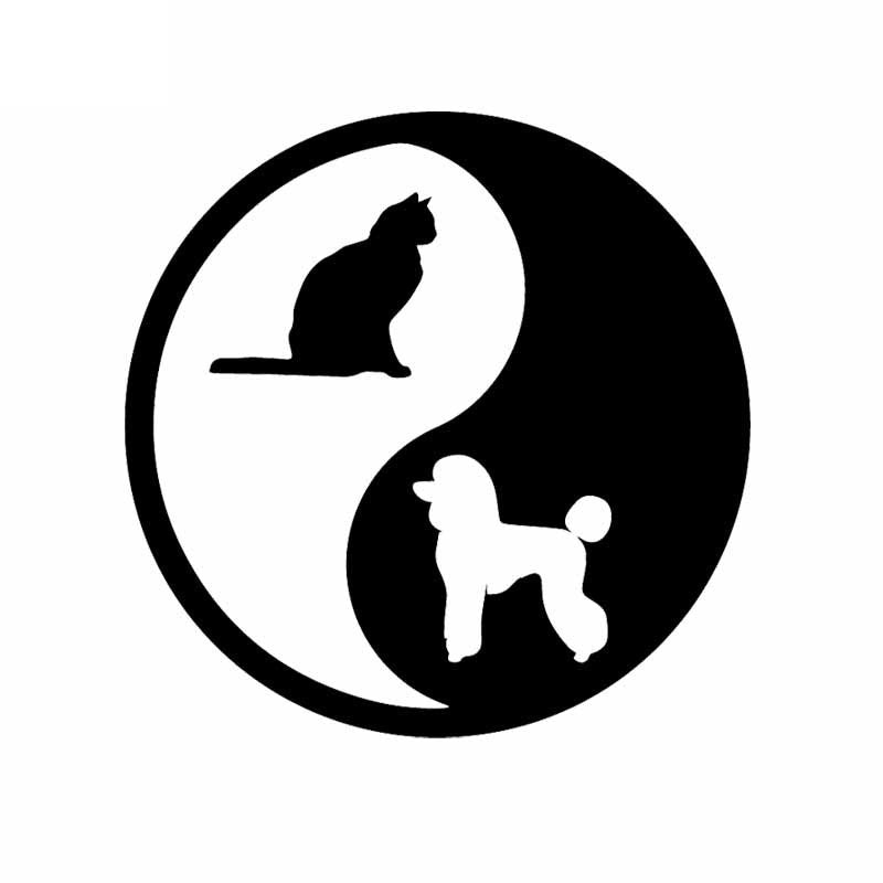 15.4X15.3CM Vinyl Decal Poodle Cat Dog Pet Animals Yin Yan Symbol Car Stickers Black/Silver C24-1264