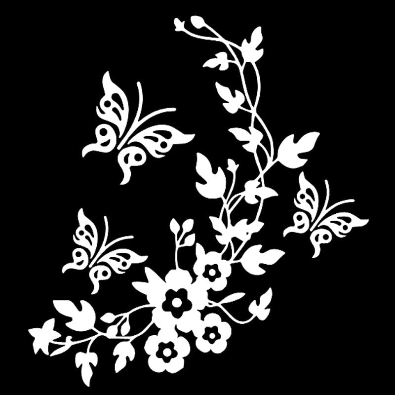 14M*15.3CM Flowers And Butterflys Inspired Design Decor Art Decal Vinyl Car Sticker Black/Silver C24-0355