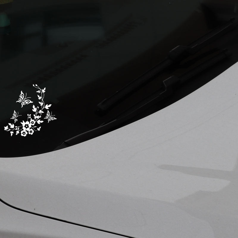 14M*15.3CM Flowers And Butterflys Inspired Design Decor Art Decal Vinyl Car Sticker Black/Silver C24-0355