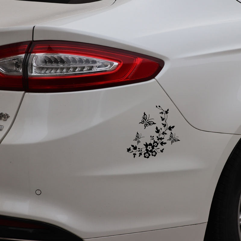 14M*15.3CM Flowers And Butterflys Inspired Design Decor Art Decal Vinyl Car Sticker Black/Silver C24-0355