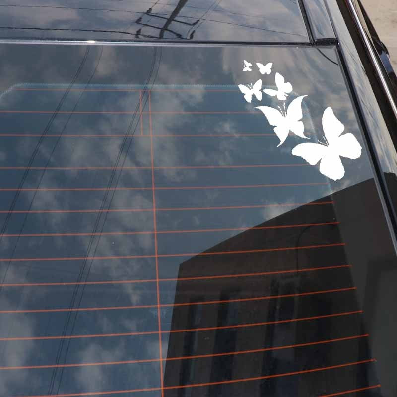 6CM*13.7CM Decal Vinyl Butterfly Hibiscus Flower Car Sticker Black/Silver C24-0029