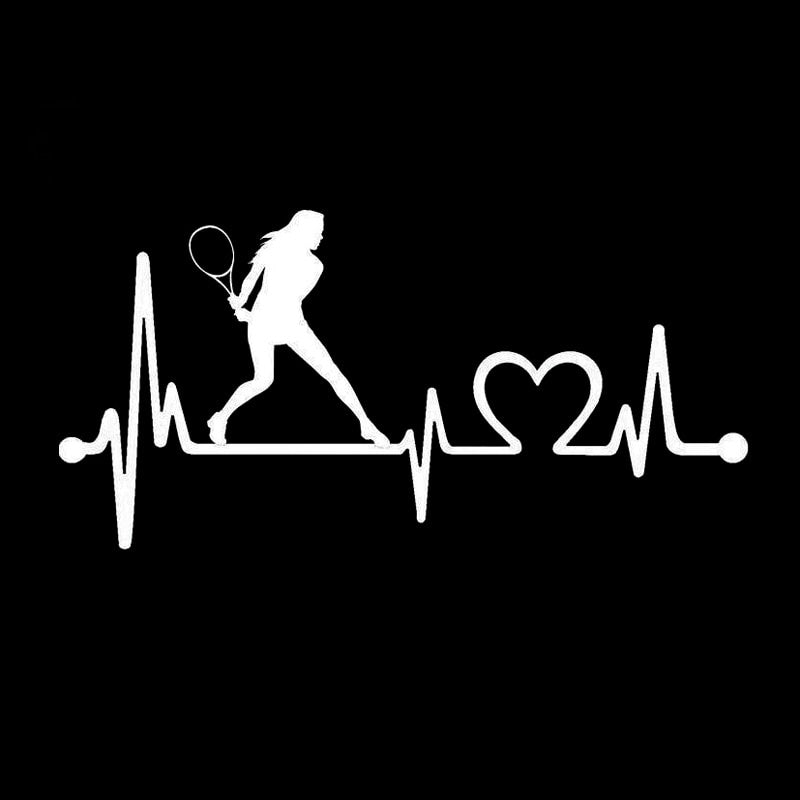 16.7CM*8CM Ladies Tennis Racquet Heartbeat LifelineVinyl Car Sticker Decor Decal S9-0308