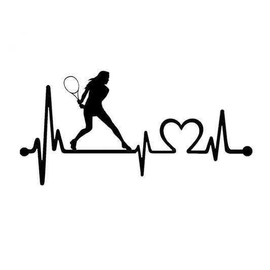 16.7CM*8CM Ladies Tennis Racquet Heartbeat LifelineVinyl Car Sticker Decor Decal S9-0308