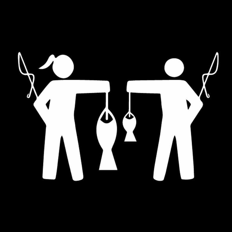 15.9CM*10.2CM Vinyl Car Sticker Fish Girl And Guy Fishing Decal Black/Silver C24-0943
