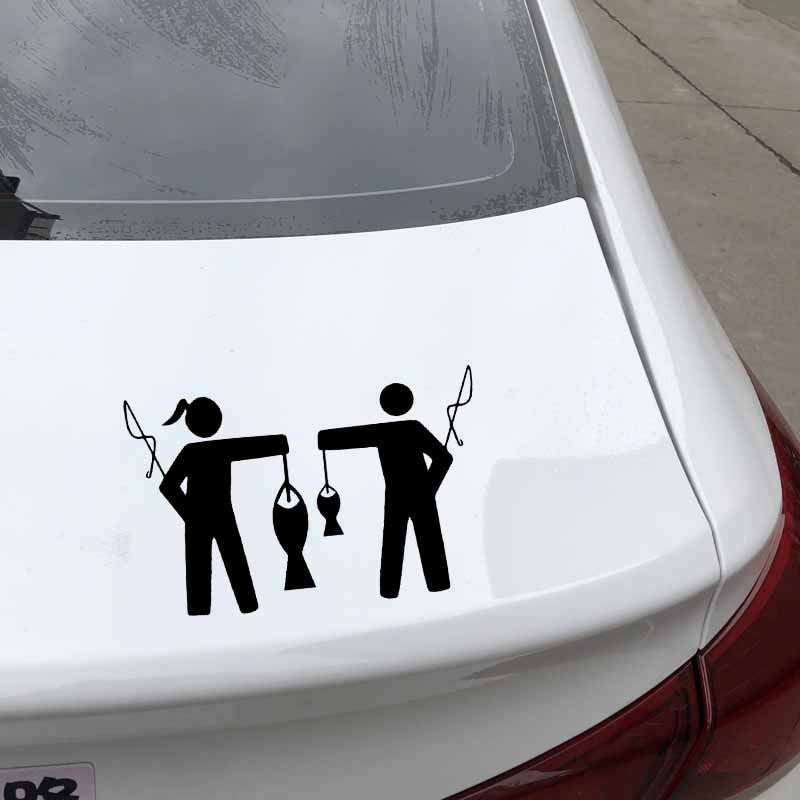 15.9CM*10.2CM Vinyl Car Sticker Fish Girl And Guy Fishing Decal Black/Silver C24-0943