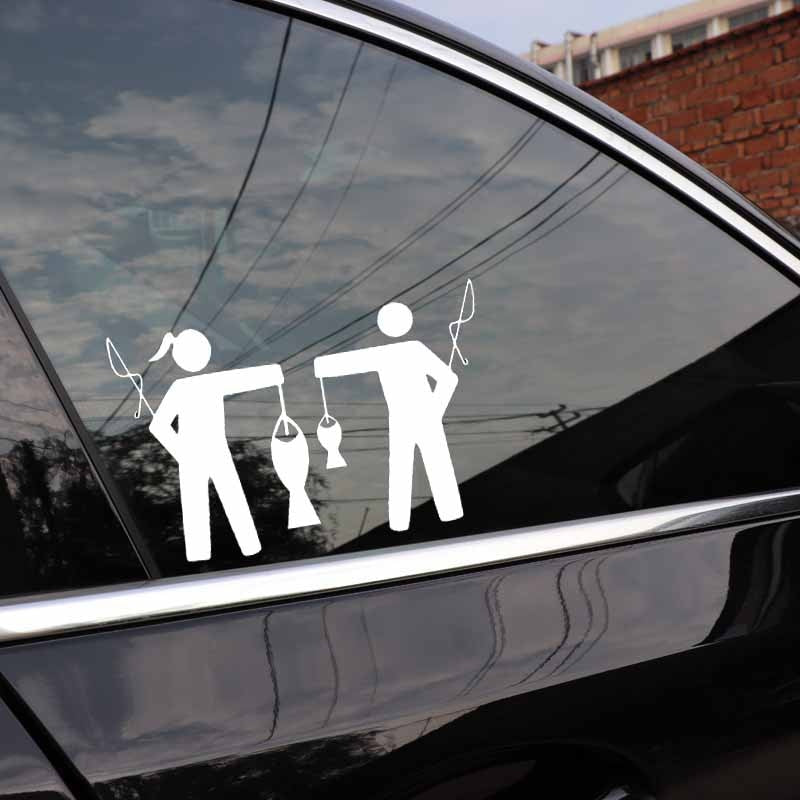 15.9CM*10.2CM Vinyl Car Sticker Fish Girl And Guy Fishing Decal Black/Silver C24-0943